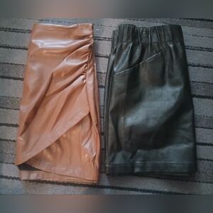 Lot Of 2 New Never Worn Faux Leather Mini Skirts Black & Brown Both Size Medium